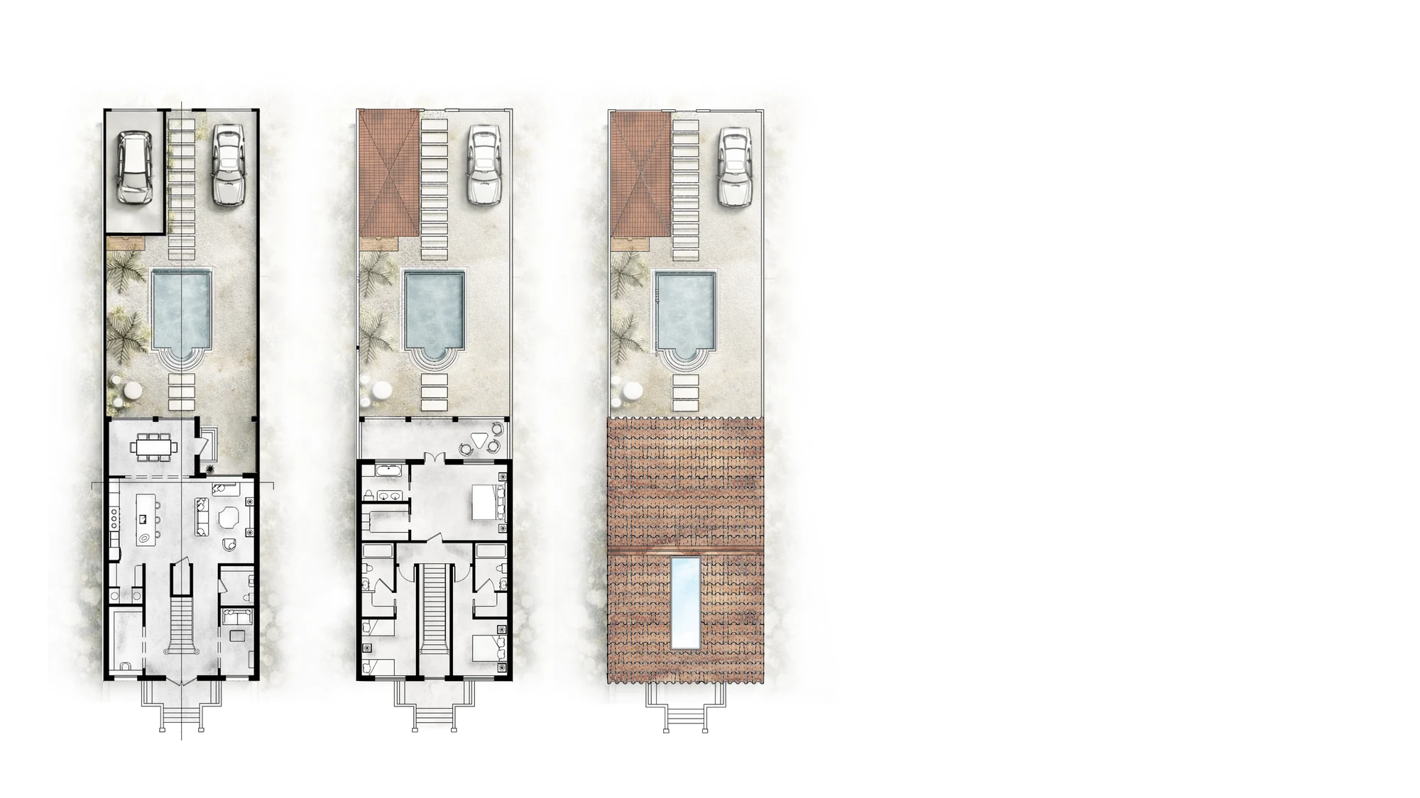 Ground, first floor and roof plans