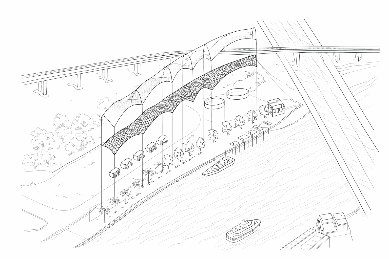 Gridshell axonometric in line