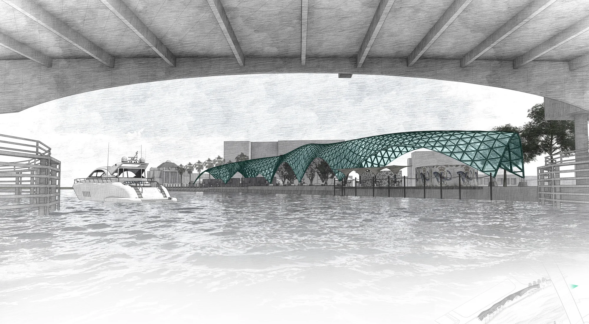 The canopy seen from under the bridge